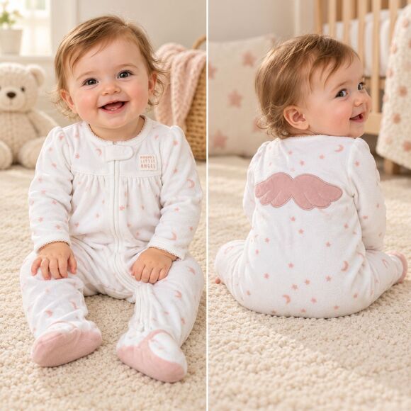 Carter's Other - Carter's Baby Girl 9M Fleece Footed Pajamas Pink Mommy's Little Angel Wings NWT